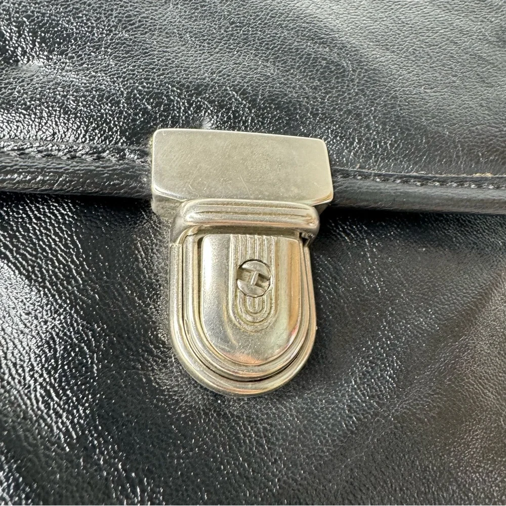 Arezzo Black Leather Briefcase Laptop‎ Bag Damaged Corner See Pics Made in Italy